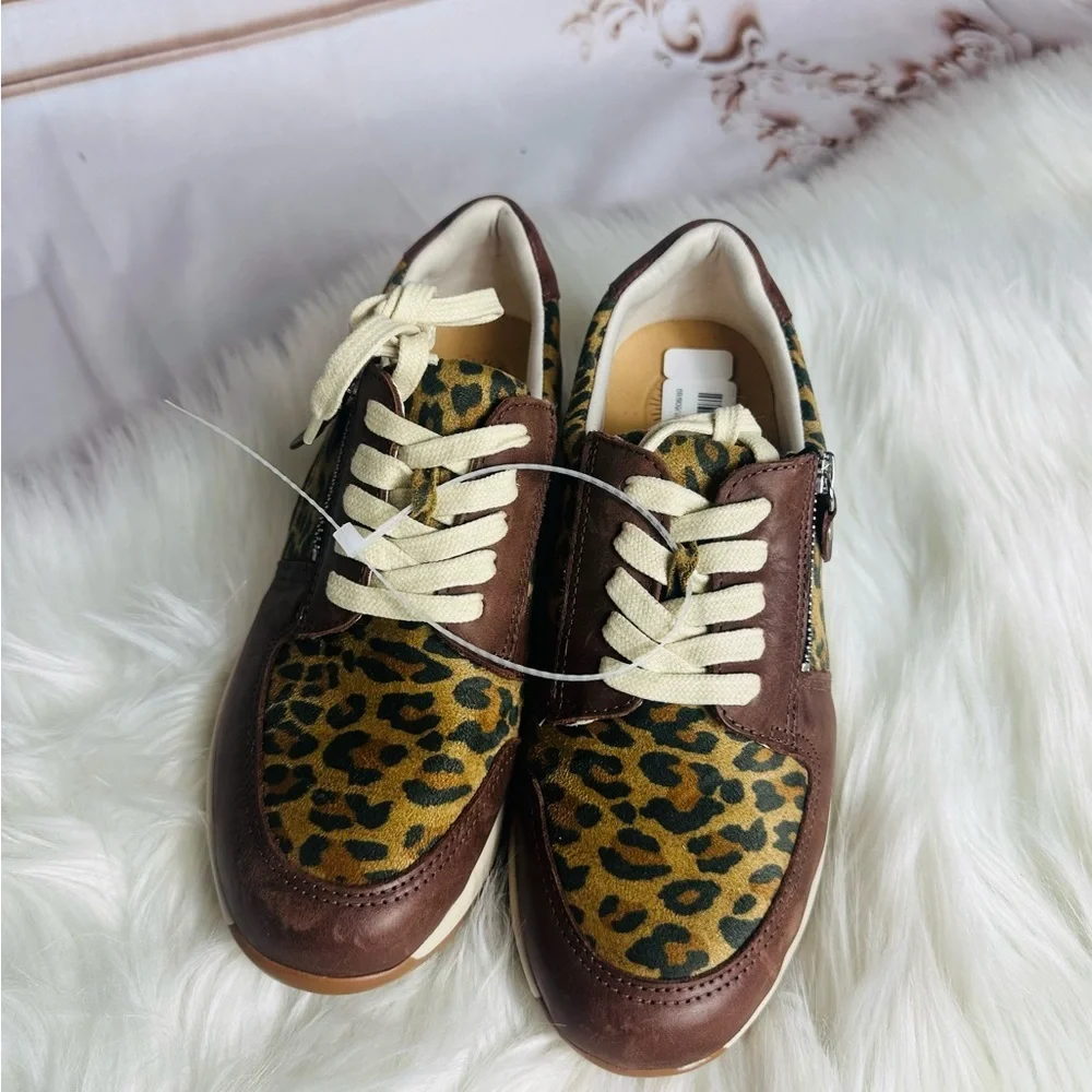Leopard Print Brown Casual Sneakers with Cream Laces - Women - Picture 6 of 8